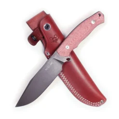 Giant Mouse Knives GMF4-DB Fixed Blade Knife Red Canvas Micarta Handle N690 Plain Edge PVD Stonewash Finish