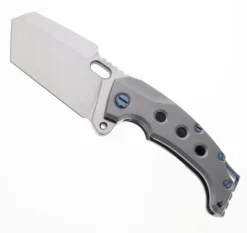 PMP Titano Folding Knife Grey W/ Blue Clip And BackspacerTitanium Handle Flipper Overbuilt Pocket Knife M390 Blade Steel