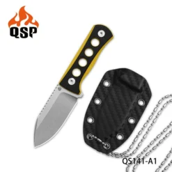 QSP Canary Fixed Blade Knife Black/Yellow G10 Handle 14C28N Plain Edge Stonewash Finish QS141-A1